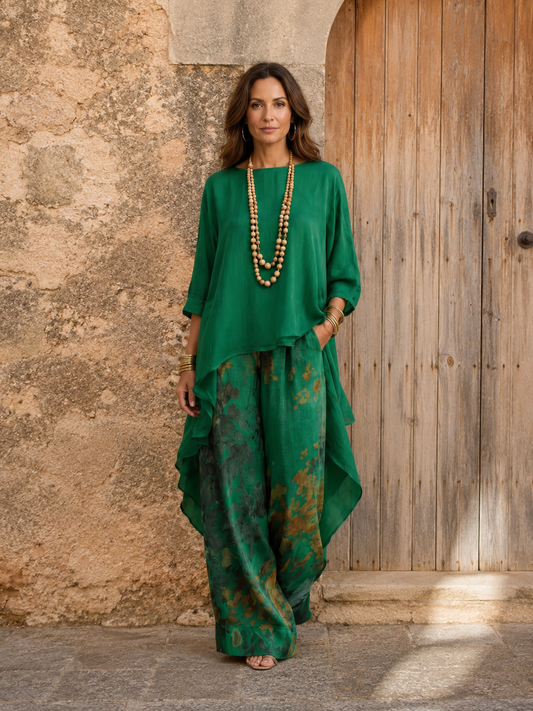 Cabriola | Cotton-Silk Two-Piece Set with Asymmetric Tunic