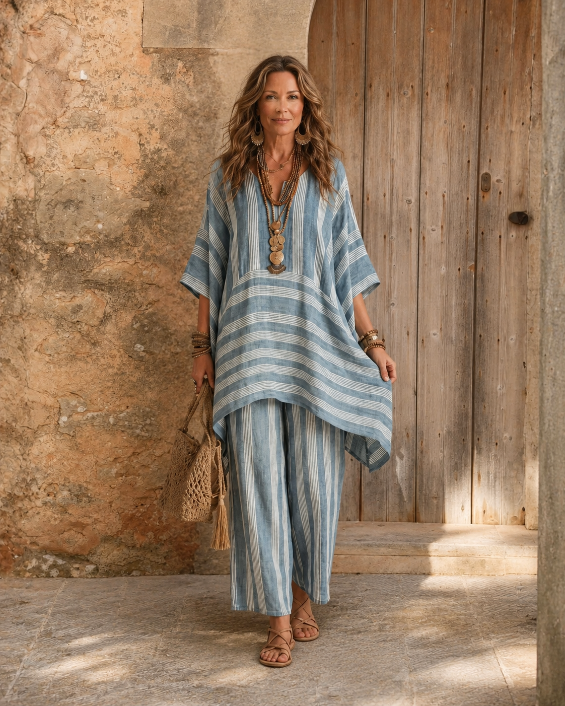 Kyana | Two-Piece Striped Cotton-Linen Set