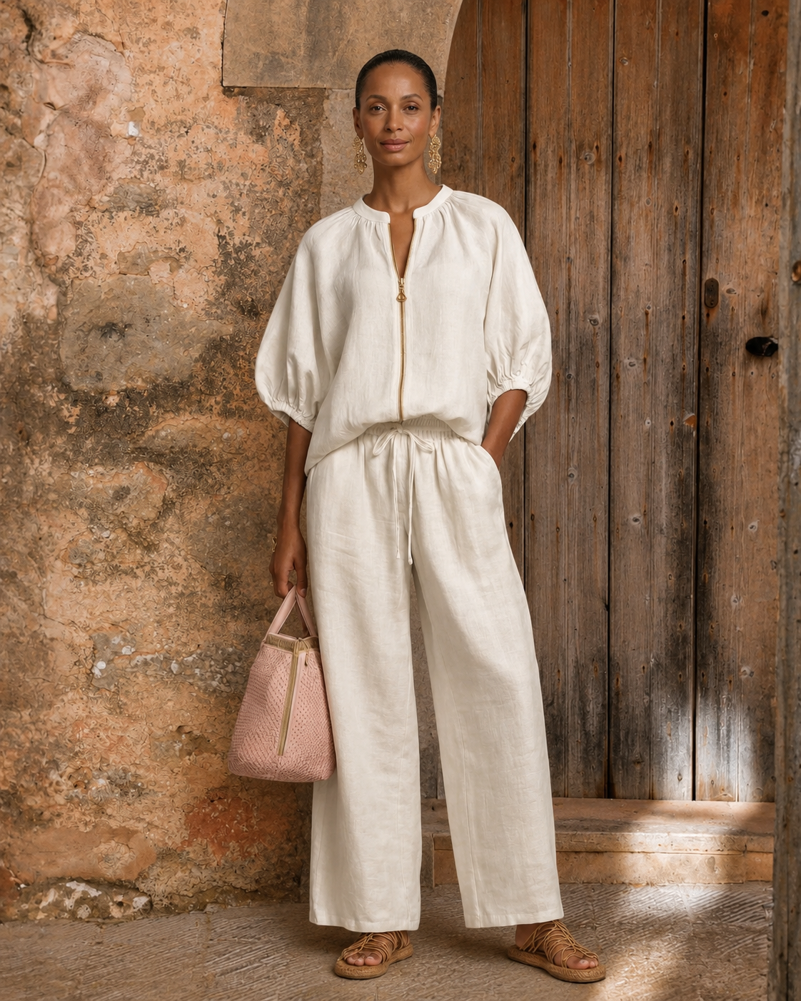 Marlita | Zipper-Front Puff Sleeve Set