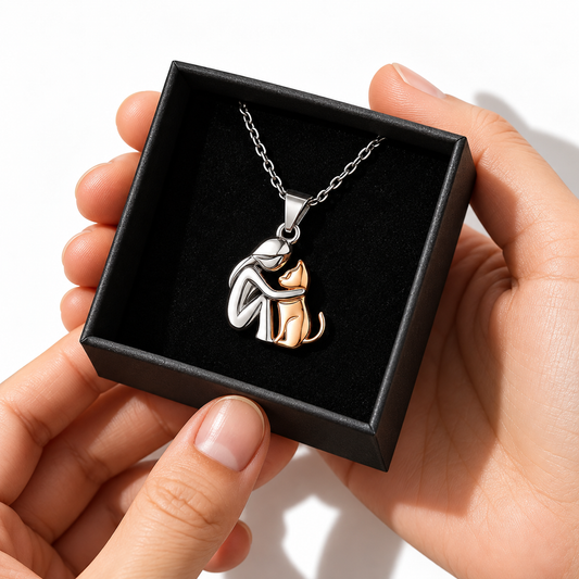 Cat Hug Pendant Necklace
