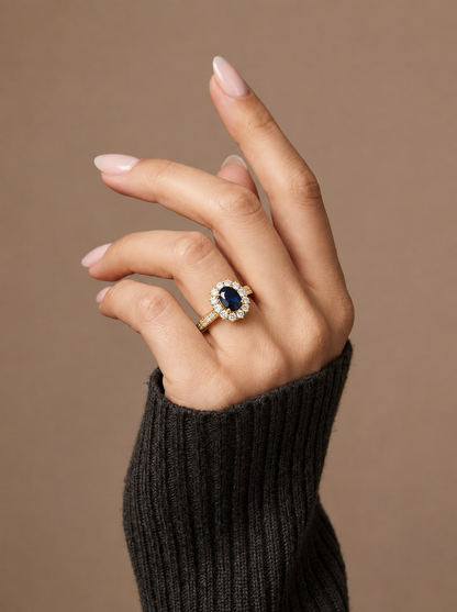 Golden Saphire Halo RIng