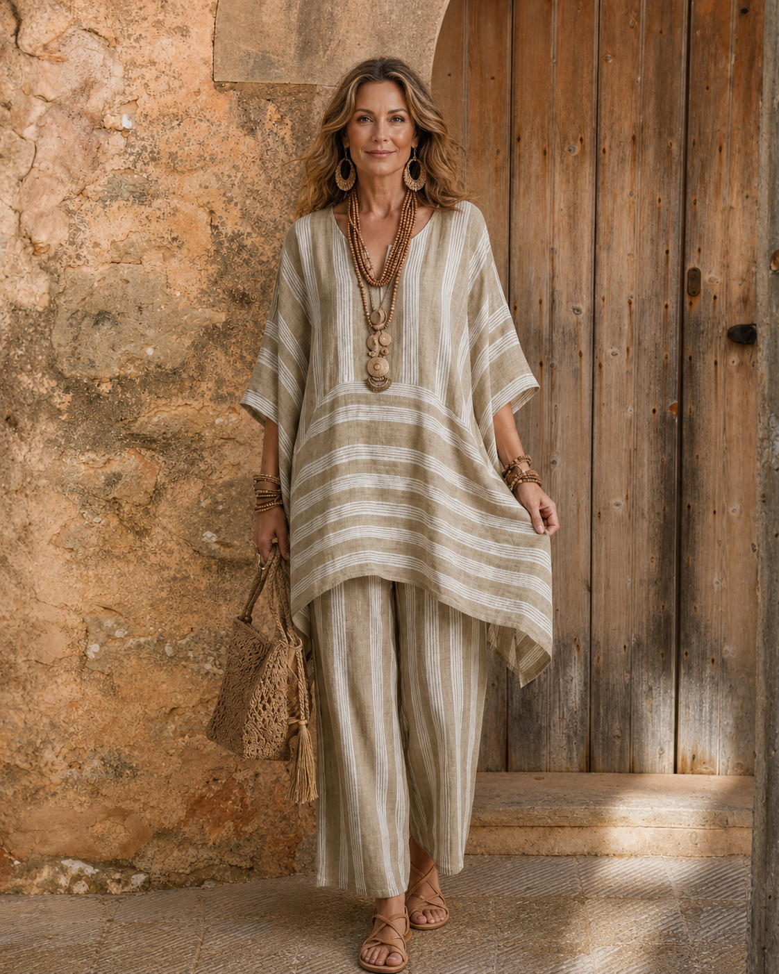 Kyana | Two-Piece Striped Cotton-Linen Set