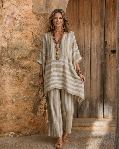 Kyana | Two-Piece Striped Cotton-Linen Set