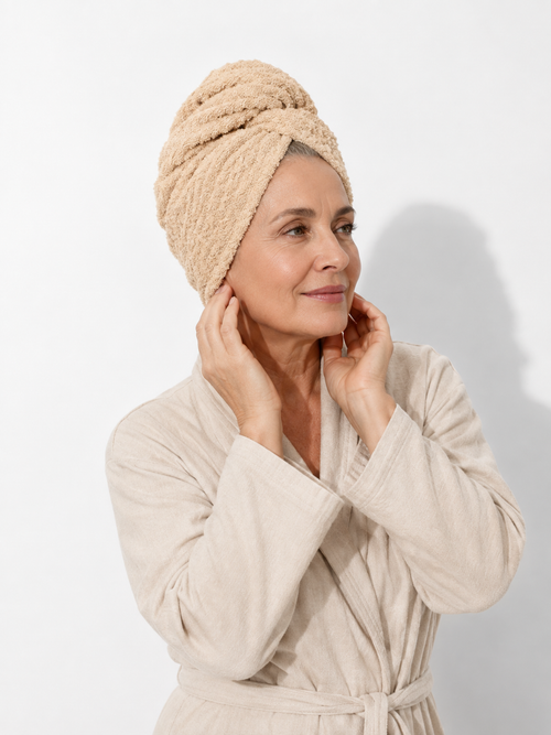 HAIR TOWEL WRAP FOR BUTTON-DOWN