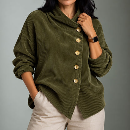 Averiy | Women's Wrap Collar Corduroy Button-Up Top