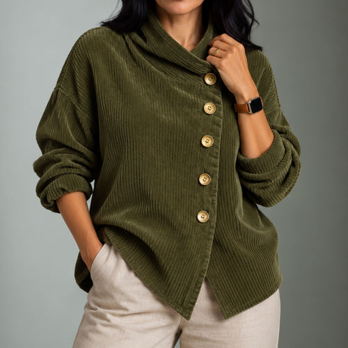 Averiy | Women's Wrap Collar Corduroy Button-Up Top