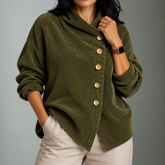 Averiy | Women's Wrap Collar Corduroy Button-Up Top