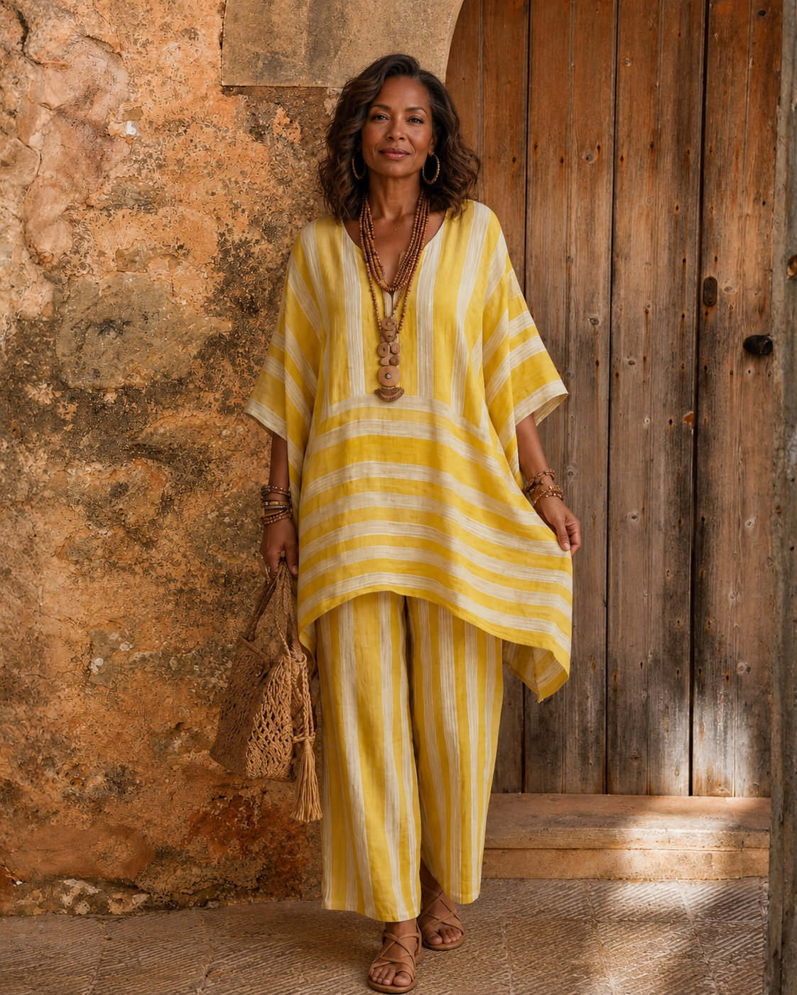Kyana | Two-Piece Striped Cotton-Linen Set