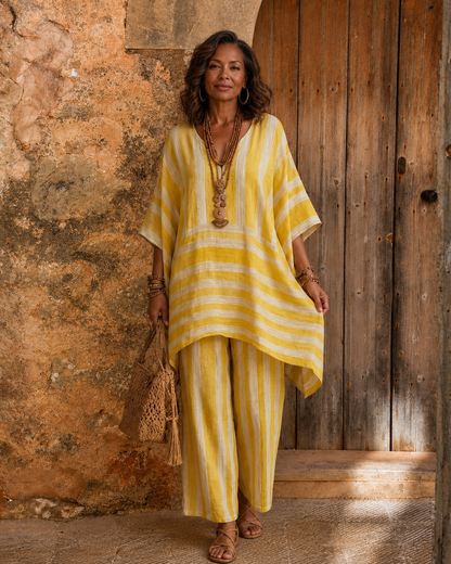 Kyana | Two-Piece Striped Cotton-Linen Set
