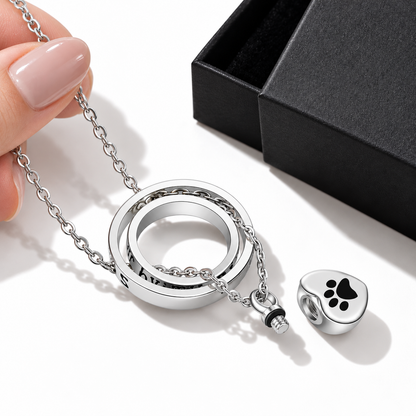 "No Longer By My Side, Forever In My Heart" – Stainless Steel Urn Paw Necklace