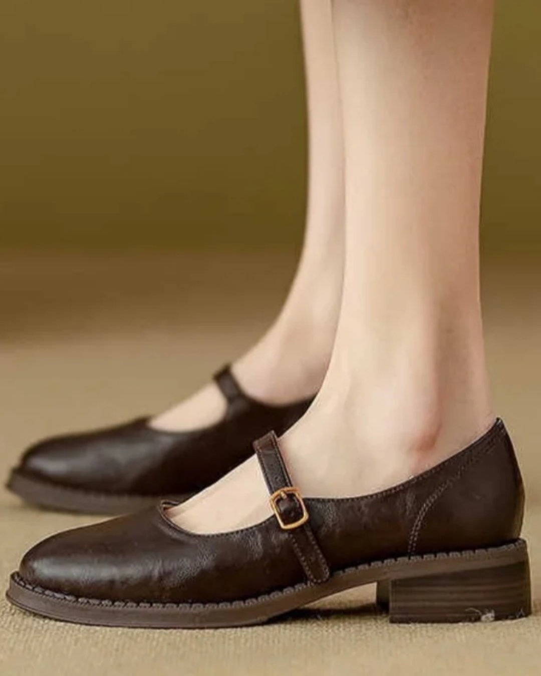 Elany | Women's Leather Mary Jane Shoes Low Block Heel Strap