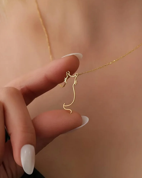 Gold Miaw Silhouette Pendant Necklace
