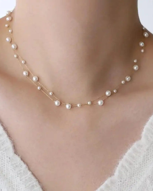 Pearl Chain Choker Necklace Rounded