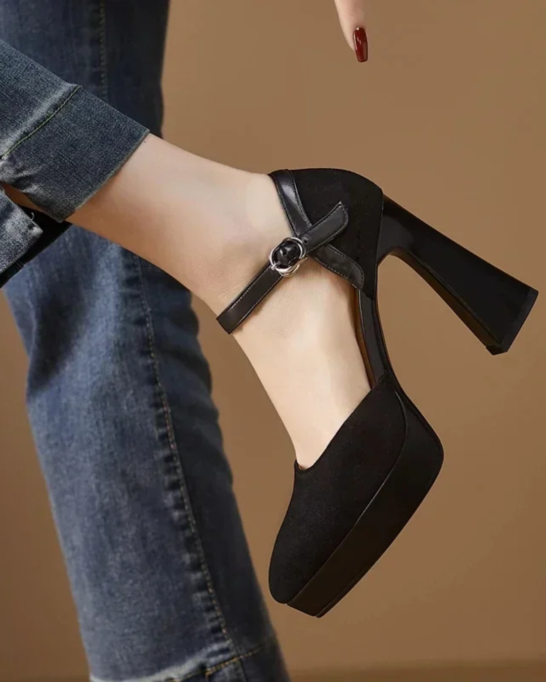 Auyoya | Women's Platform Block Heel Pumps Ankle Strap High Heels