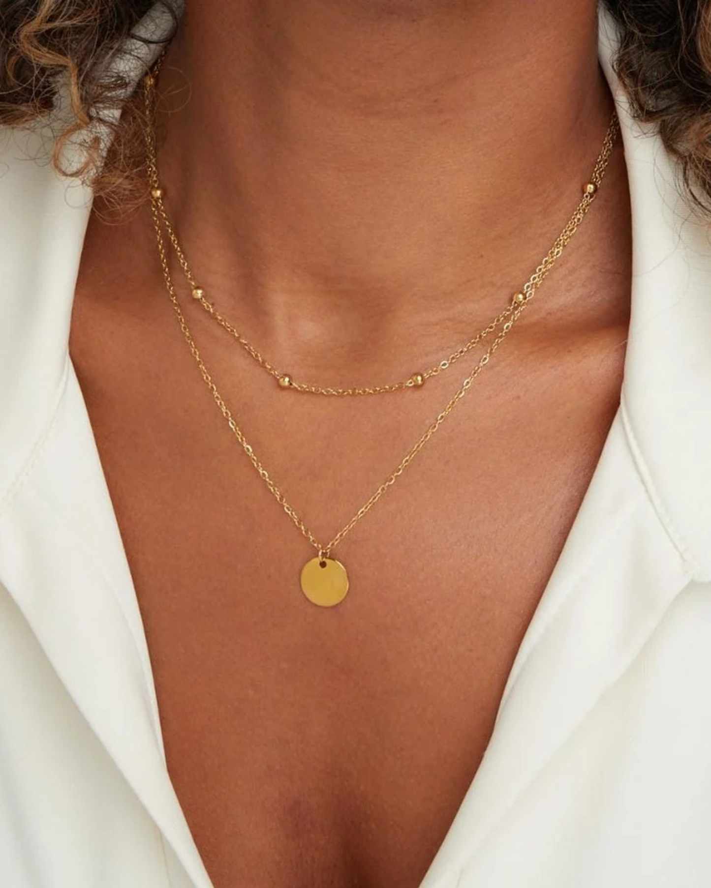 Layered Gold Rounded Pendant Necklace