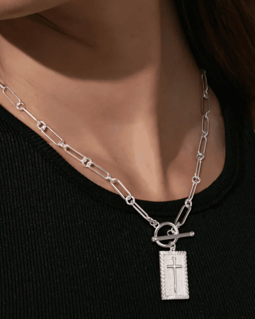 Elegant Unique Cross Pendant Necklace SIlver