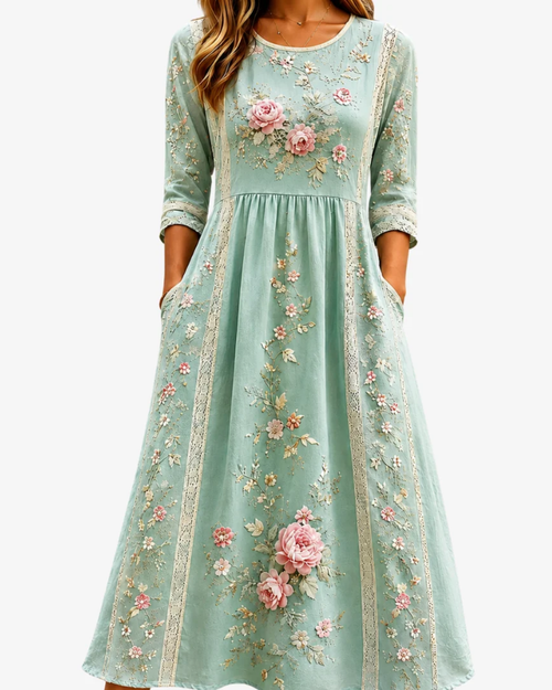 Blush Rose Green | Garden Grace Midi Dress