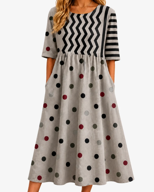Modern Charm Mixed Print | Pocket Midi Dress