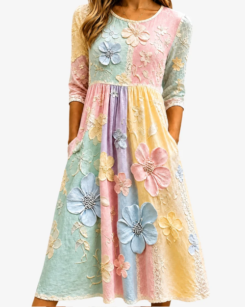 Pastel Bloom Garden | Pocket Midi Dress