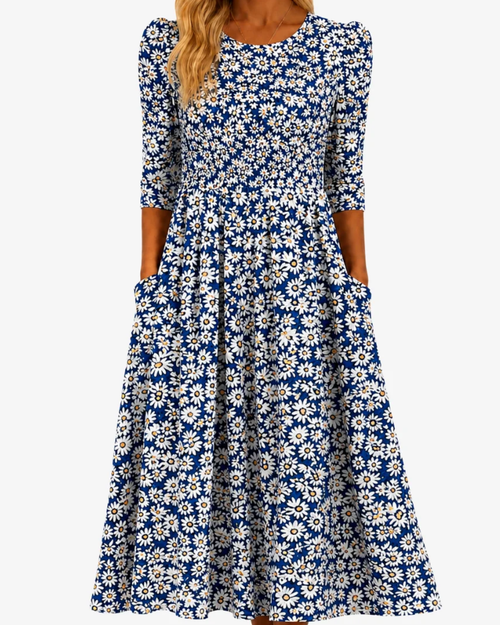 Blue Daisy Garden Pocket | Maxi Dress