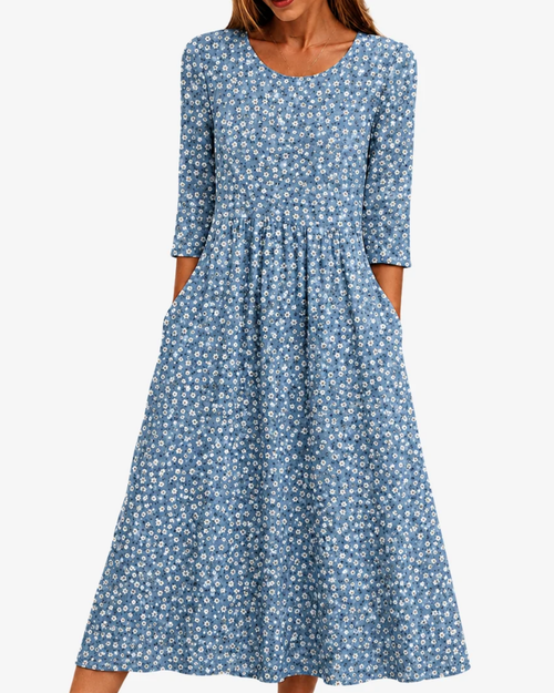 Blue Meadow Easy-Wear Floral | Midi Dress