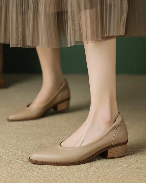 Cyra | Women's Pointed Toe Block Heel Pumps Slip On Mid Heel Shoes