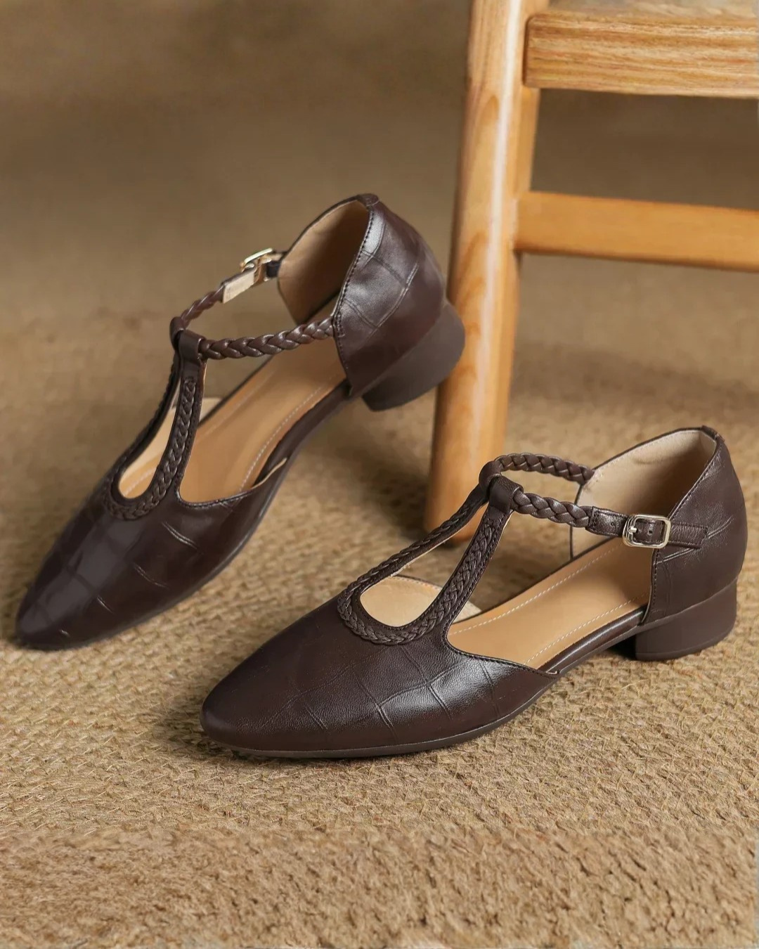 Margie | Women's Leather T-Strap Mary Jane Flats Pointed Toe Flat