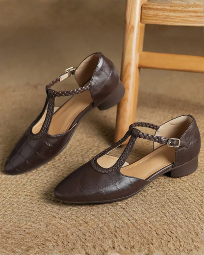 Margie | Women's Leather T-Strap Mary Jane Flats Pointed Toe Flat
