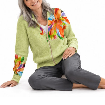 OVALIA TROPICAL LILY ZIP CARDIGAN