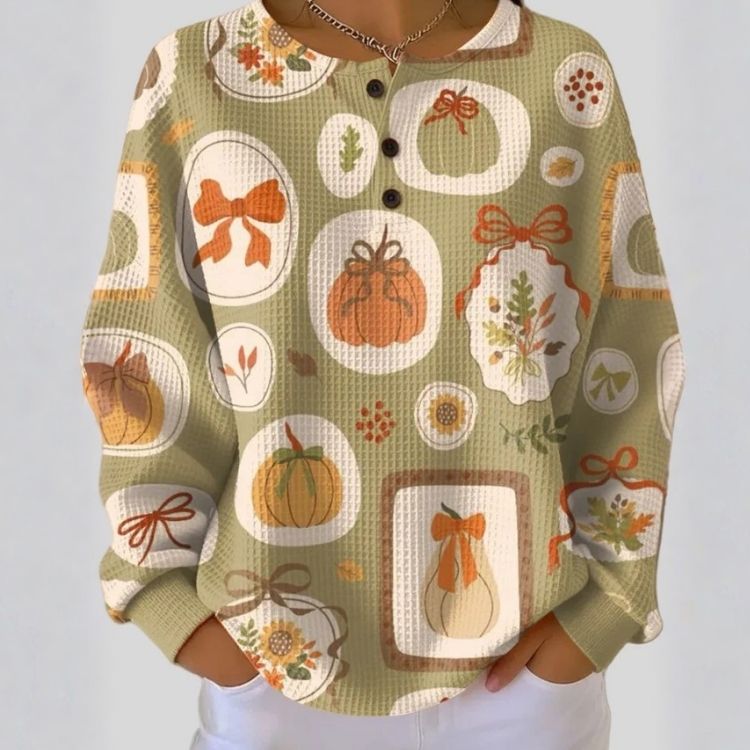Paije | Women's Pumpkin and Bow Print Pullover Sweatshirt