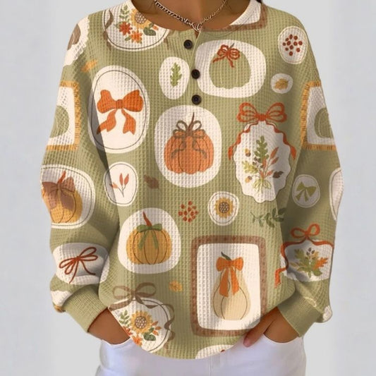 Paije | Women's Pumpkin and Bow Print Pullover Sweatshirt