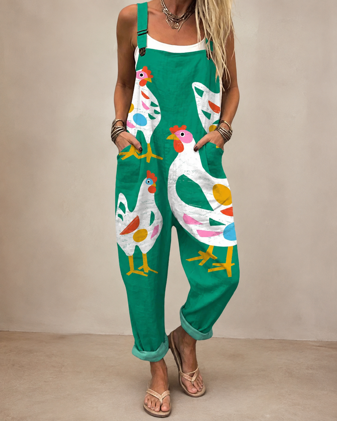Green Chick | Comfortable Printed Overalls
