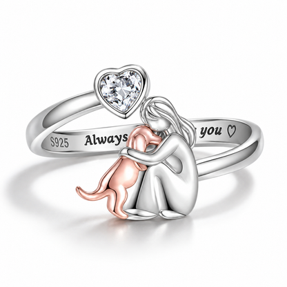 Adjustable Dog Ring in 925 Sterling Silver – “Always in My Heart” with Zirconia