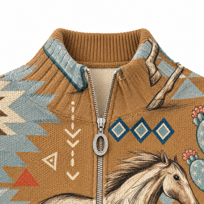 WILONNA DESERT HORSE AND CACTUS ZIP CARDIGAN