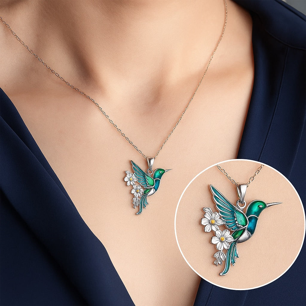Beautiful Hummingbird Necklace with Bonus Earrings
