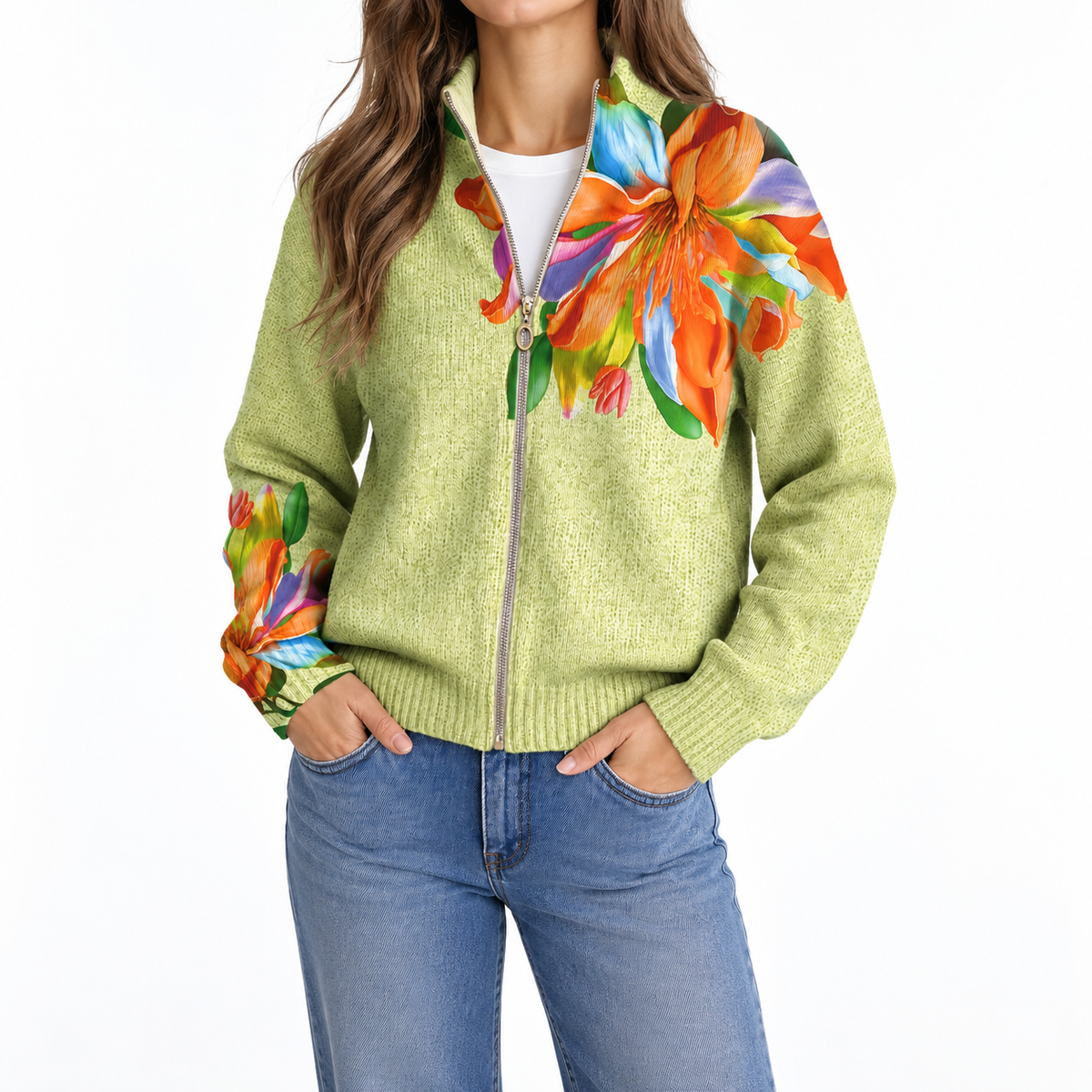 OVALIA TROPICAL LILY ZIP CARDIGAN