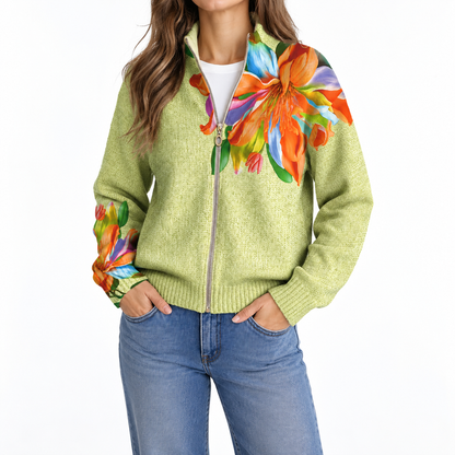 OVALIA TROPICAL LILY ZIP CARDIGAN