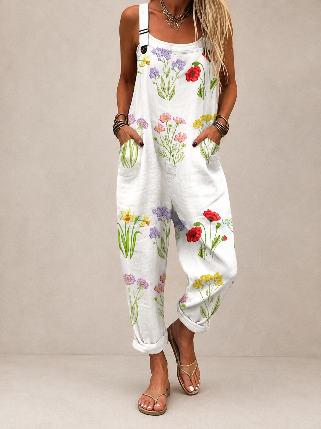 White Garden | Comfortable Printed Overalls