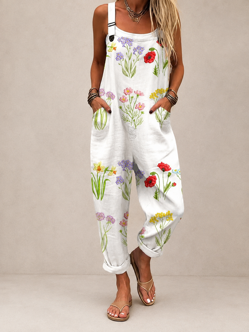 White Garden | Comfortable Printed Overalls