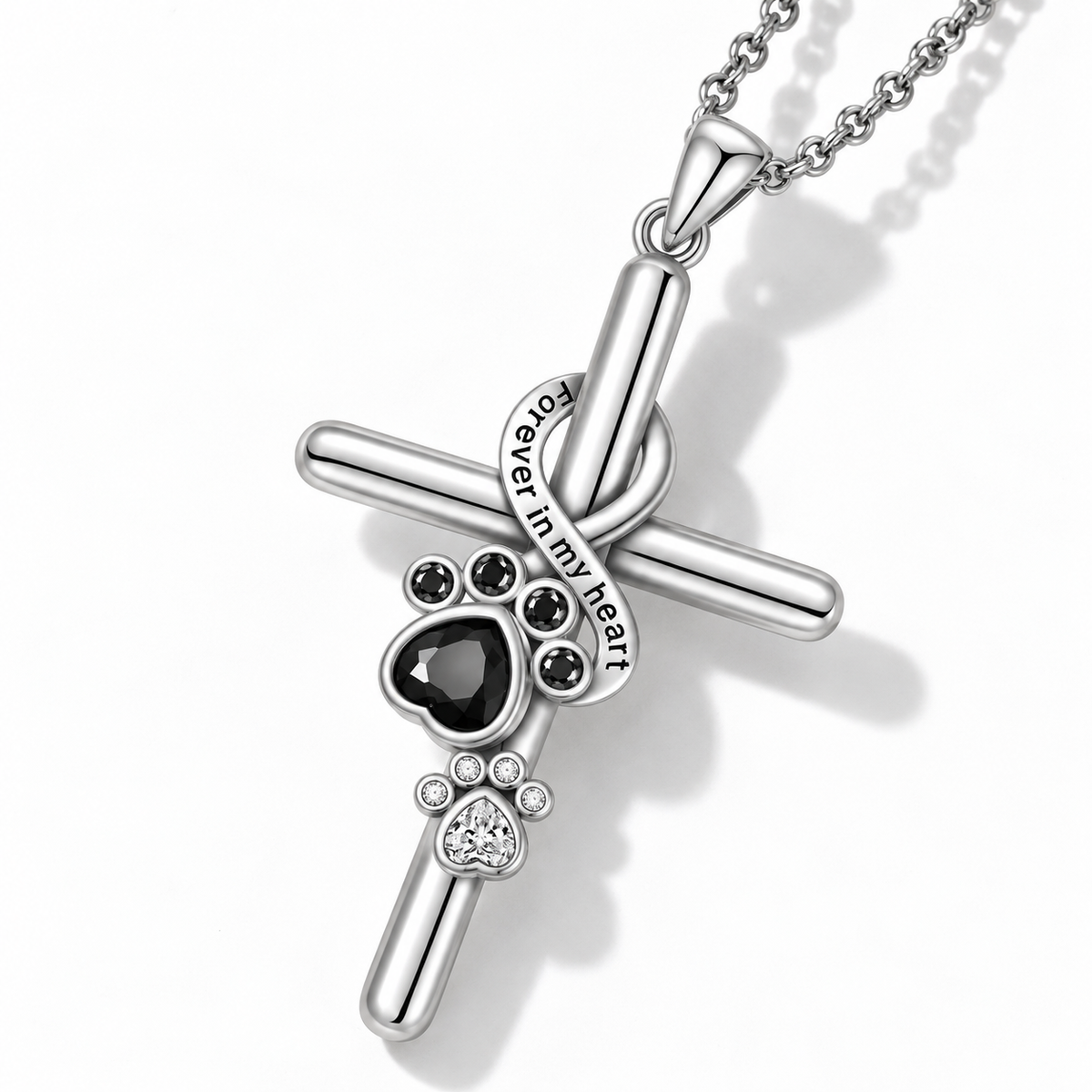 925 Sterling Silver Paw & Cross Necklace