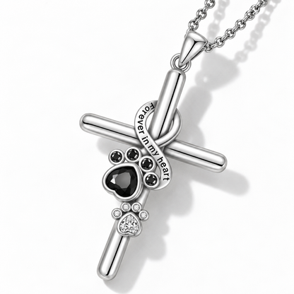 925 Sterling Silver Paw & Cross Necklace