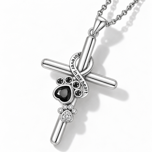 925 Sterling Silver Paw & Cross Necklace