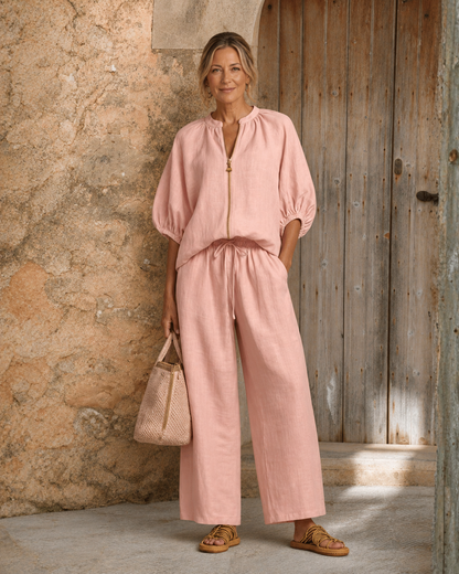 Marlita | Zipper-Front Puff Sleeve Set