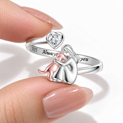 Adjustable Dog Ring in 925 Sterling Silver – “Always in My Heart” with Zirconia