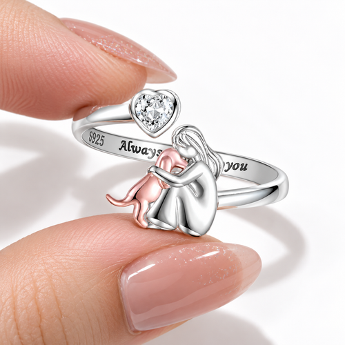 Adjustable Dog Ring in 925 Sterling Silver – “Always in My Heart” with Zirconia