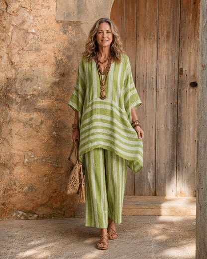 Kyana | Two-Piece Striped Cotton-Linen Set