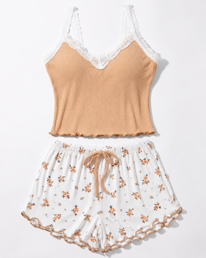 LACE CAMISOLE VEST SHORTS SLEEPWEAR SET SLIM FIT