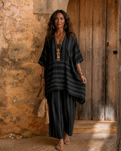 Kyana | Two-Piece Striped Cotton-Linen Set