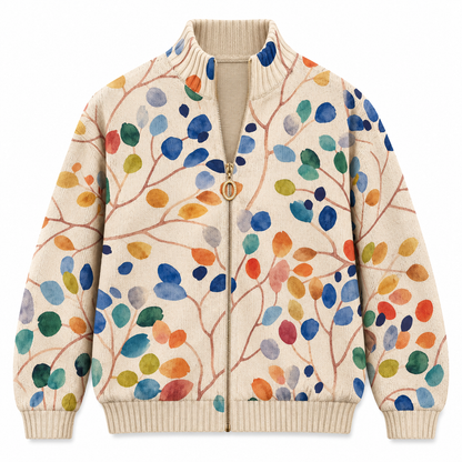 DELPHINA BOTANICAL LEAF PRINT ZIP CARDIGAN