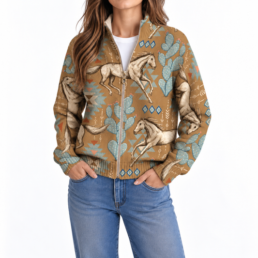 WILONNA DESERT HORSE AND CACTUS ZIP CARDIGAN